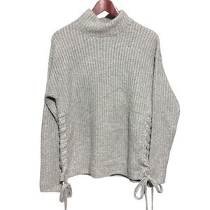 Mossimo Sweatshirt Womens Small Solid Gray Long Neck Laced Turtle Neck